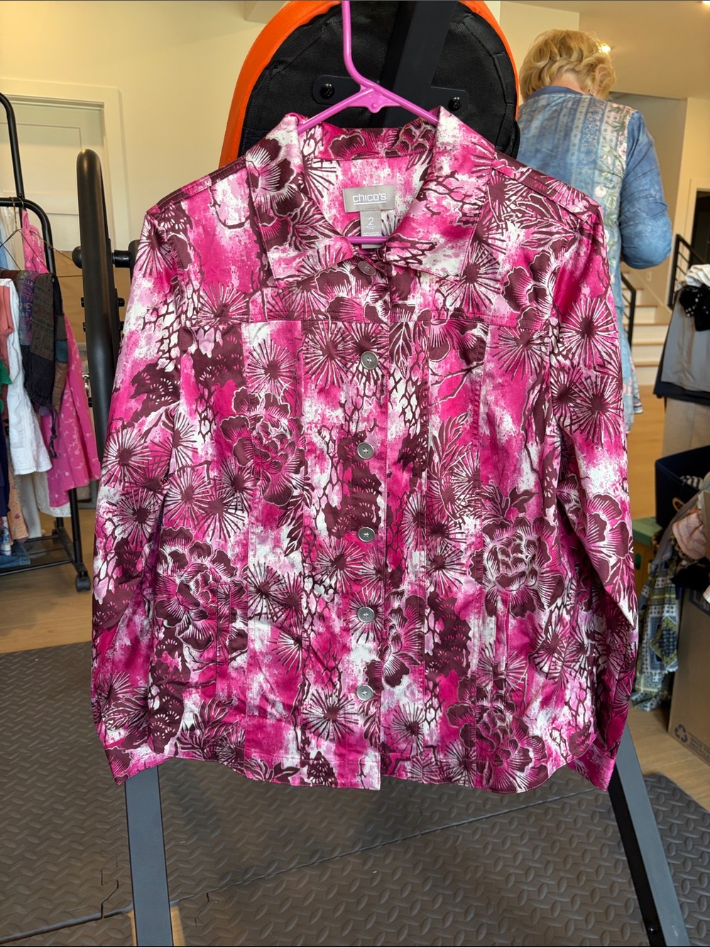 Chico's Pink and Brown Floral Button-Up Jacket